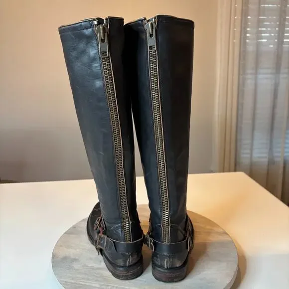 Freebird HAAVN Black Leather Tall Harness Boots Women’s Size 9 Distressed